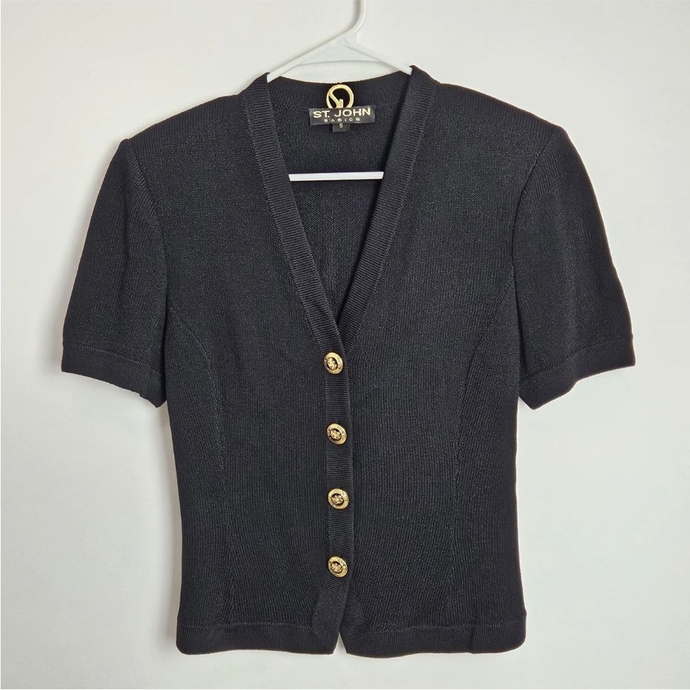 St. John Black Knit Cardigan with Gold Accents